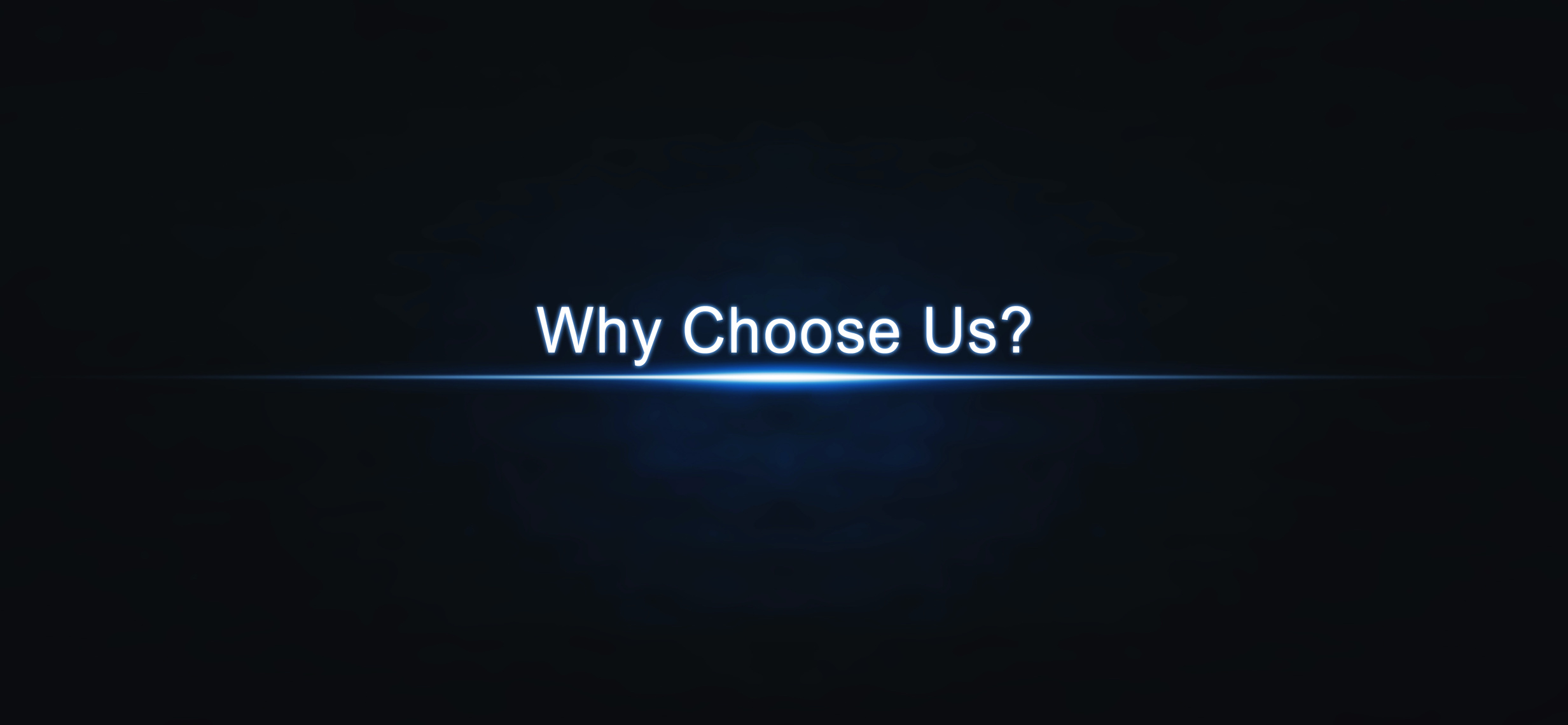 Why Choose Us on blue light background.